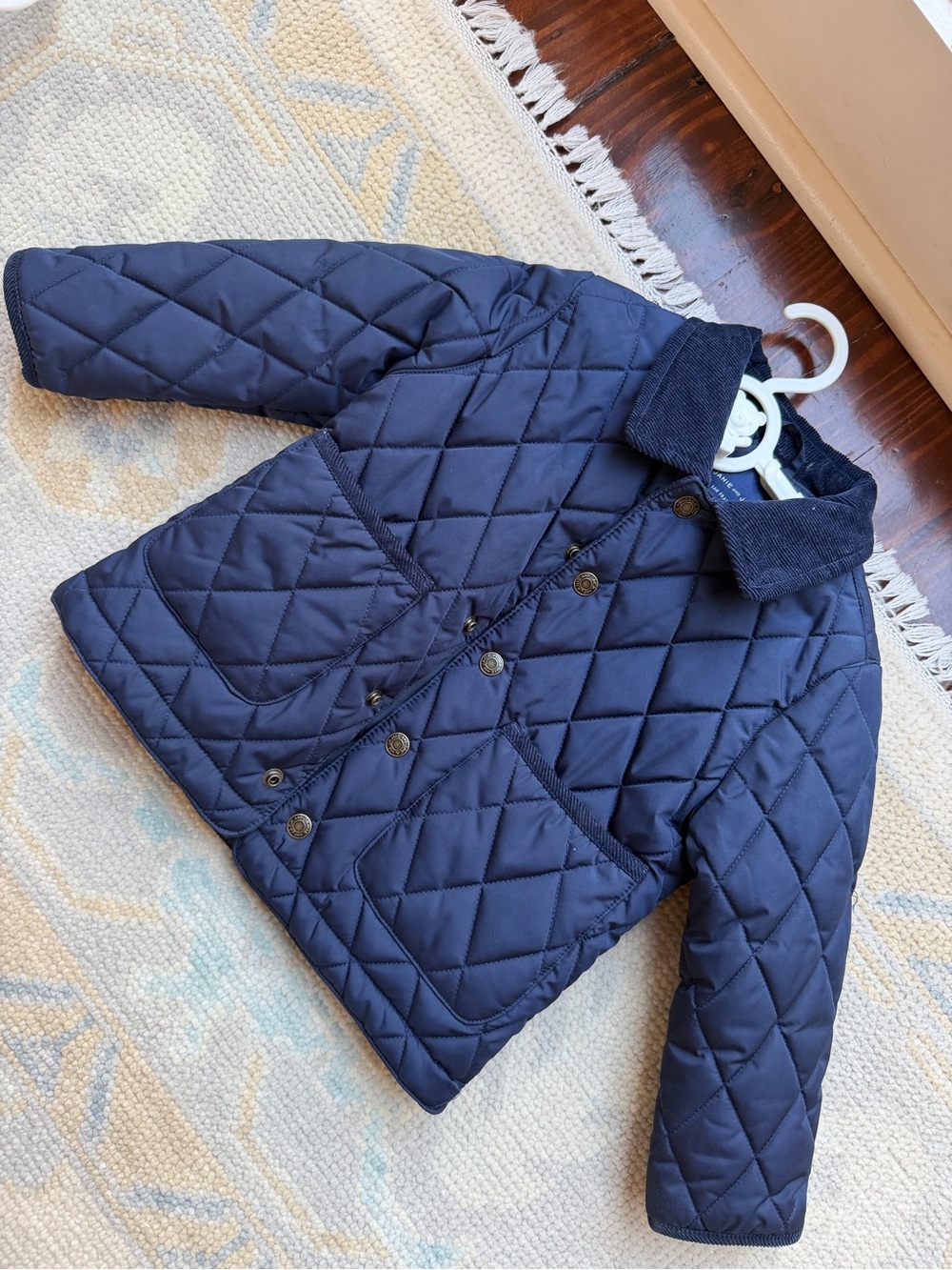 Janie and Jack Quilted Navy Puffer Jacket with Corduroy Collar